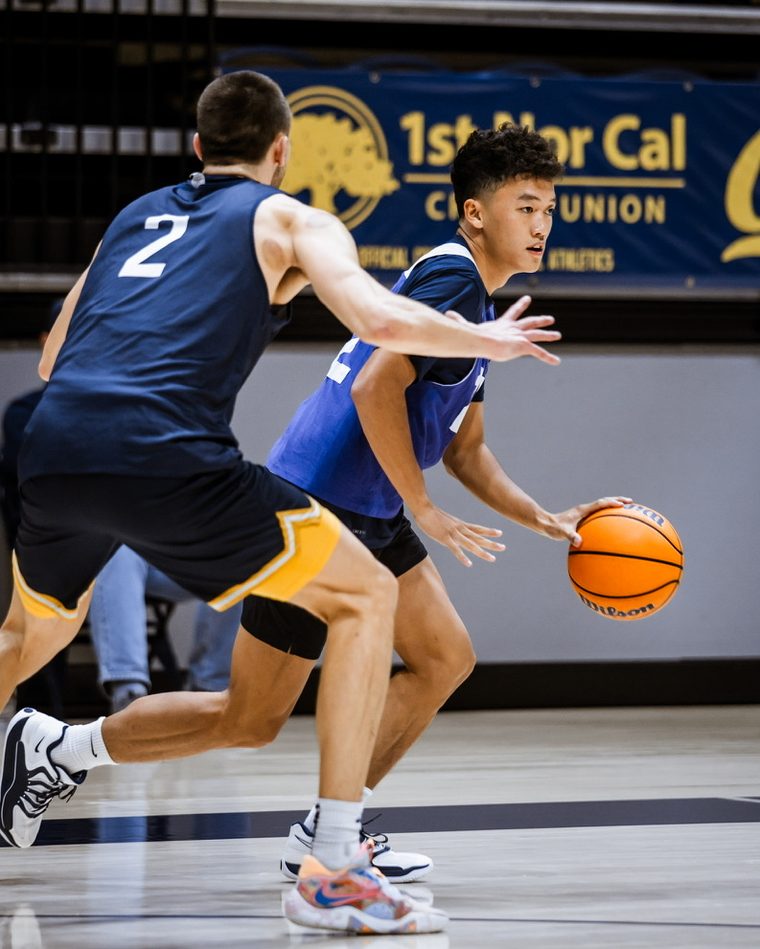 Bobby dribbling during Cal Men's Basketball practice